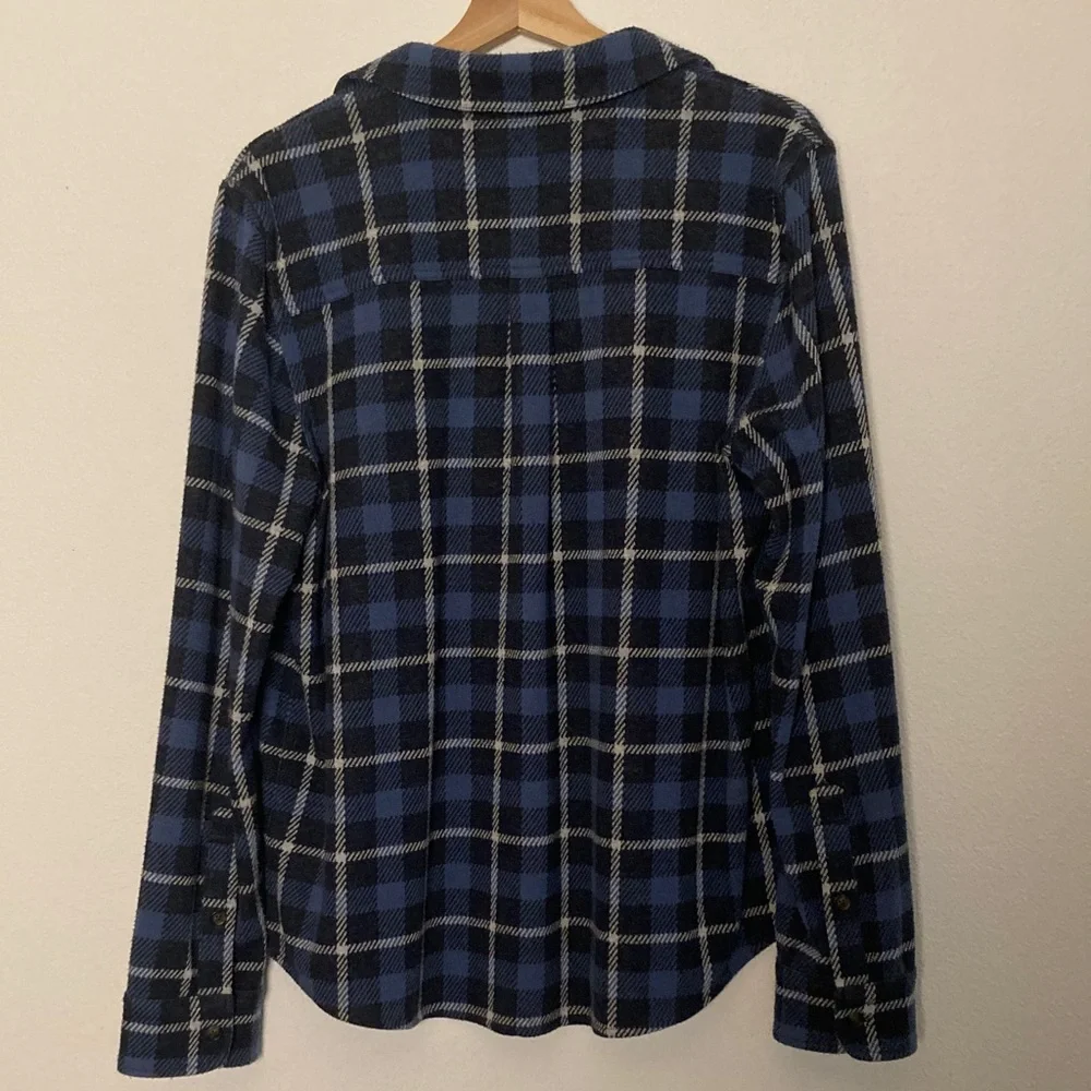 FAHERTY The Legend Sweater Shirt Large Navy Blue Winds Plaid Button Down - Picture 8 of 9
